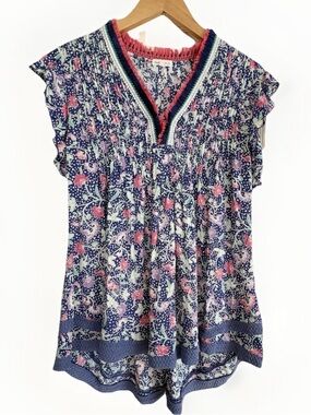 Poupette St Barth Sasha Lace Trim Minidress XS Oversized. Elevated Luxury Floral